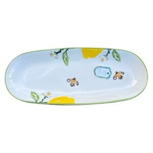 Lemon Tree & Honey Bees Long Tapas Plate 14” Hand Painted Appetizer Ceramic NWT